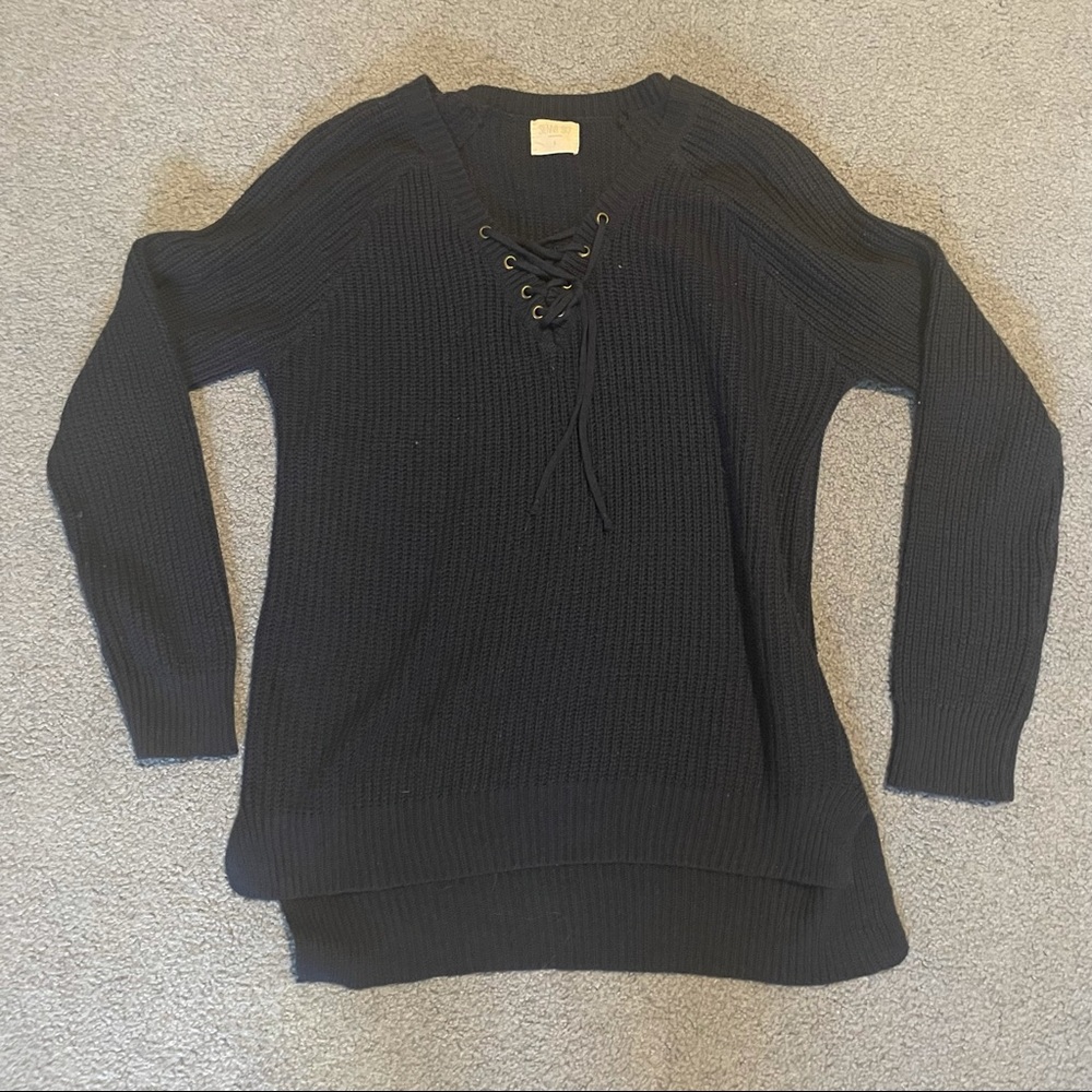 Boutique Lace Up Blue Sweater - Super Cute!